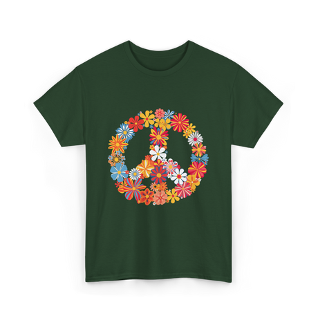 Peace Love Flower Power T-Shirt - Forest Green