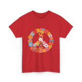 Peace Love Flower Power T-Shirt - Red