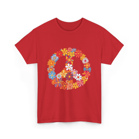 Peace Love Flower Power T-Shirt - Red