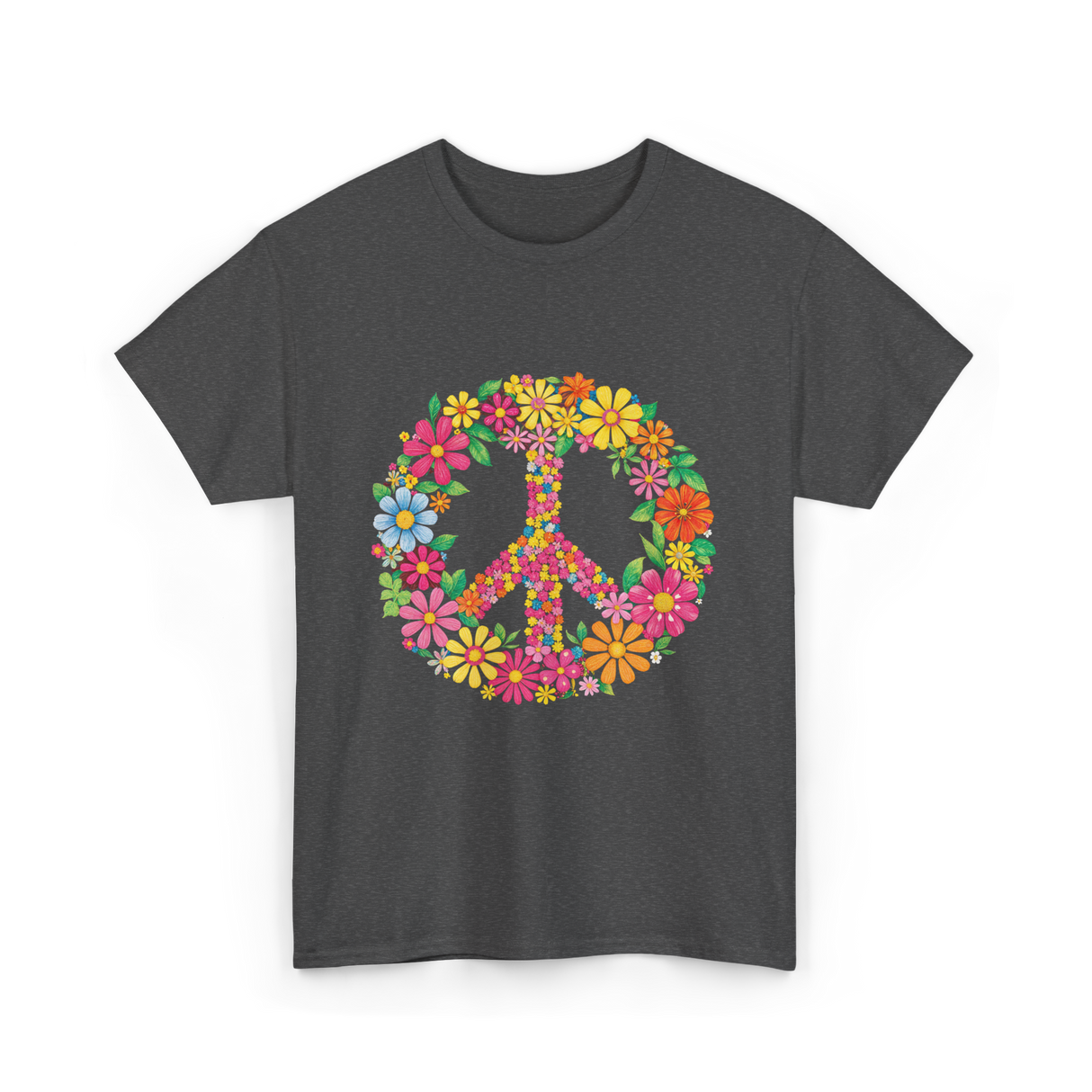 Peace Love Flowers Design T-Shirt - Dark Heather