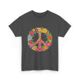 Peace Love Flowers Design T-Shirt - Dark Heather