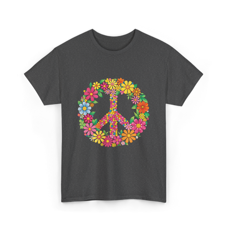 Peace Love Flowers Design T-Shirt - Dark Heather