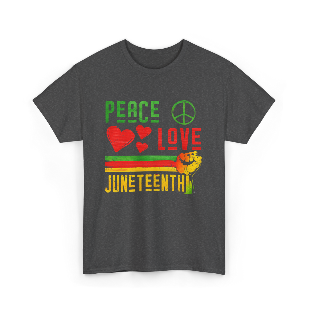 Peace Love Juneteenth Celebration T-Shirt - Dark Heather