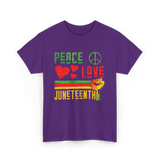 Peace Love Juneteenth Celebration T-Shirt - Purple