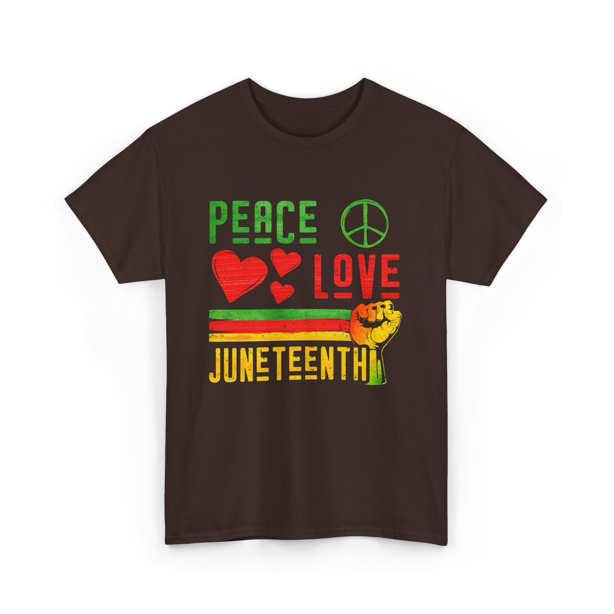 Peace Love Juneteenth Celebration T-Shirt - Dark Chocolate