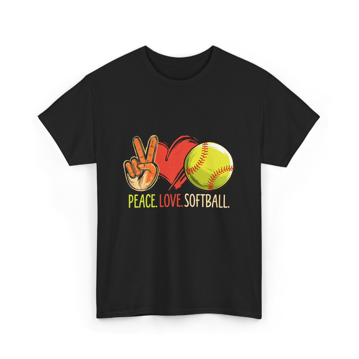 Peace Love Softball T-Shirt - Black