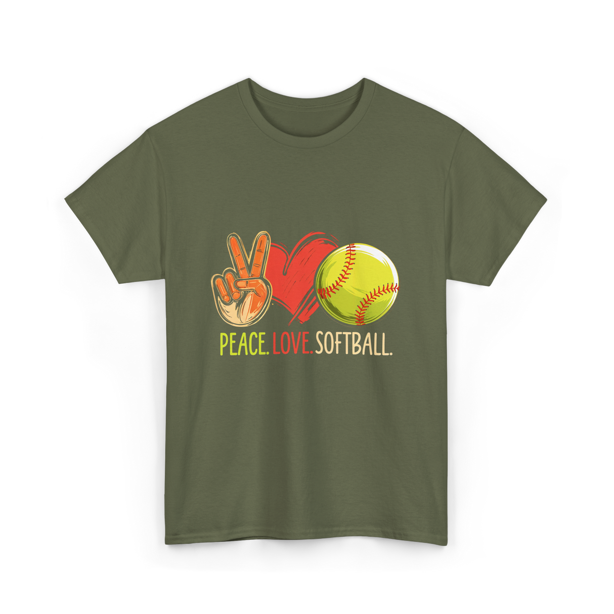 Peace Love Softball T-Shirt - Military Green