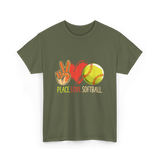 Peace Love Softball T-Shirt - Military Green