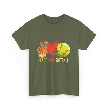 Peace Love Softball T-Shirt - Military Green