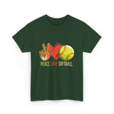 Peace Love Softball T-Shirt - Forest Green