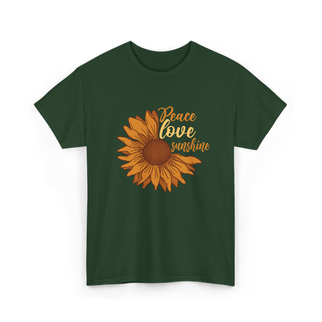 Peace Love Sunshine Sunflower T-Shirt - Forest Green