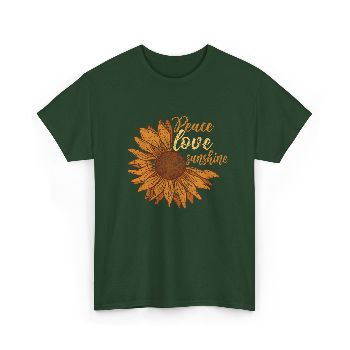 Peace Love Sunshine Sunflower T-Shirt - Forest Green