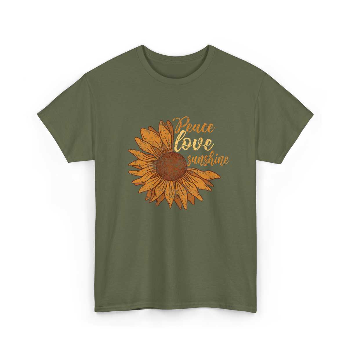 Peace Love Sunshine Sunflower T-Shirt - Military Green