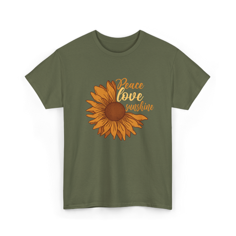 Peace Love Sunshine Sunflower T-Shirt - Military Green