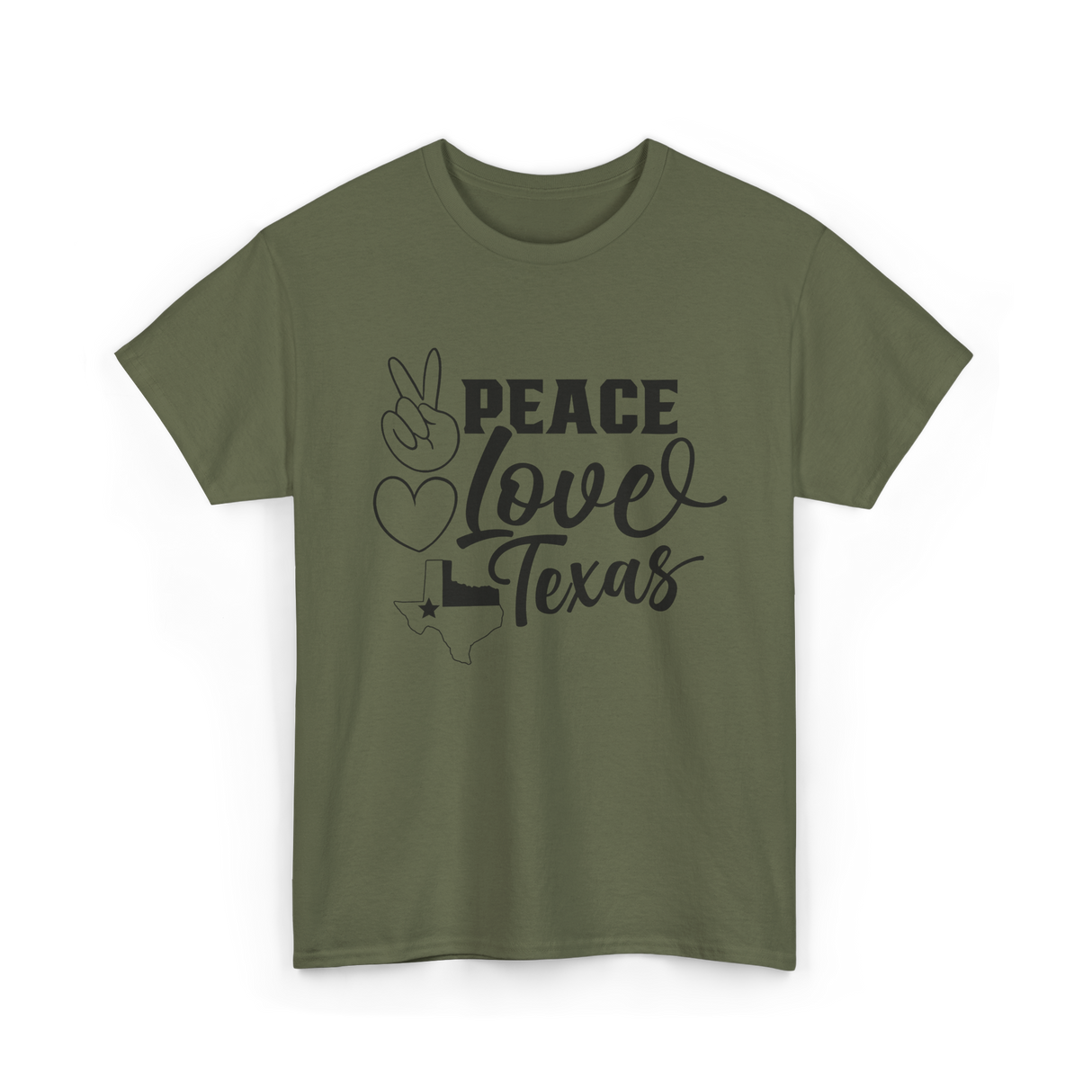 Peace Love Texas Texan State T-Shirt - Military Green