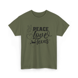 Peace Love Texas Texan State T-Shirt - Military Green