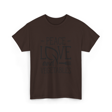 Peace Love Vegetables Vegetarian T-Shirt - Dark Chocolate