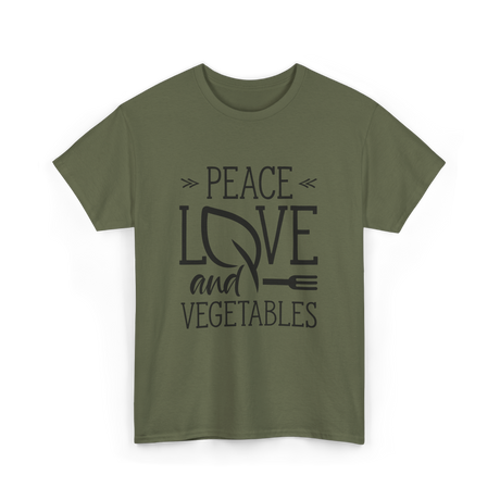 Peace Love Vegetables Vegetarian T-Shirt - Military Green