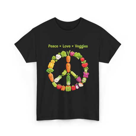 Peace Love Veggies Vegan T-Shirt - Black