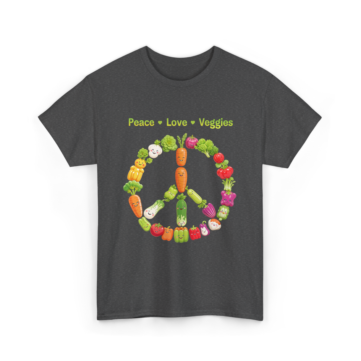 Peace Love Veggies Vegan T-Shirt - Dark Heather