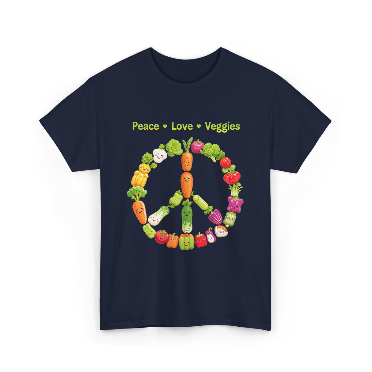 Peace Love Veggies Vegan T-Shirt - Navy