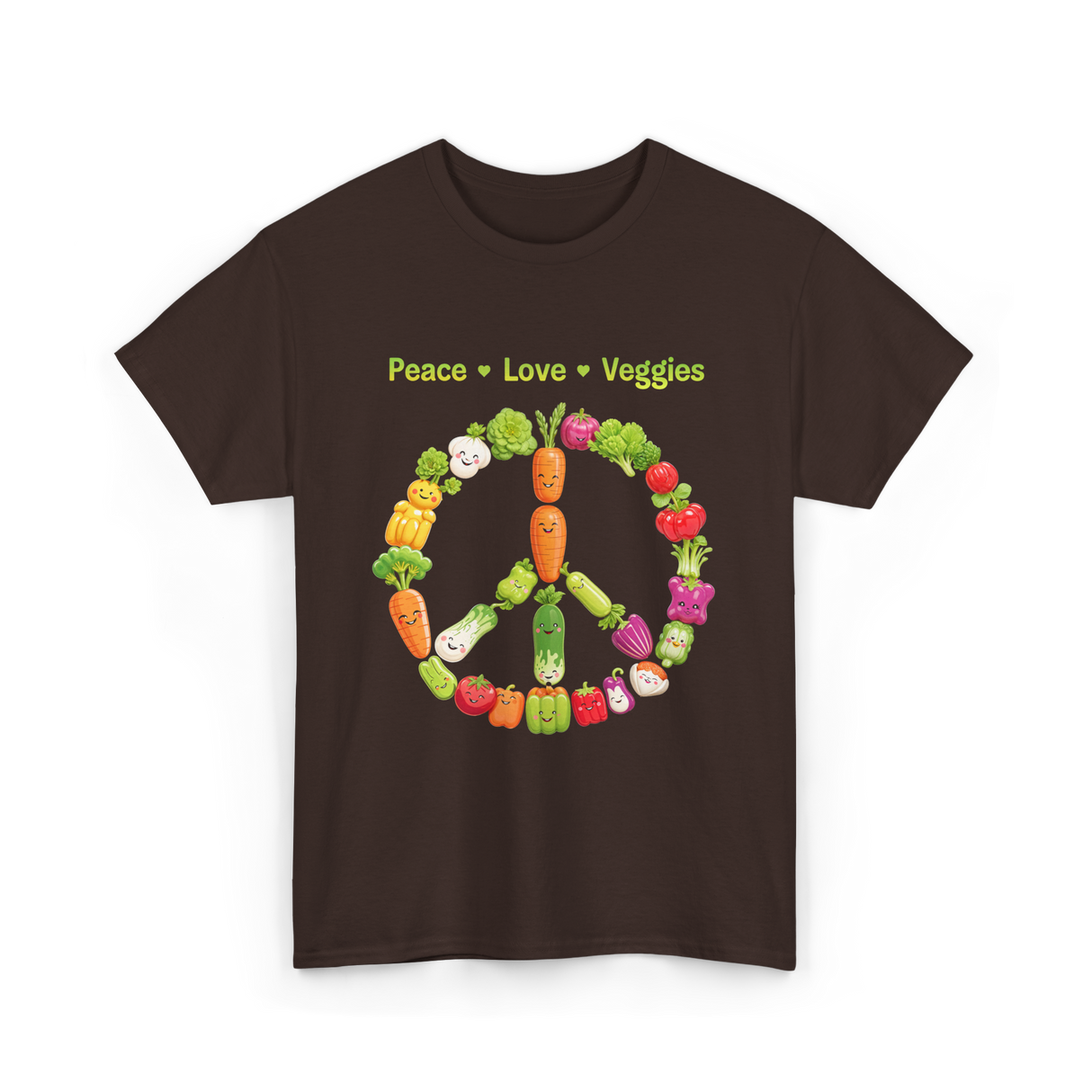 Peace Love Veggies Vegan T-Shirt - Dark Chocolate