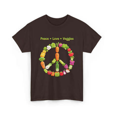 Peace Love Veggies Vegan T-Shirt - Dark Chocolate