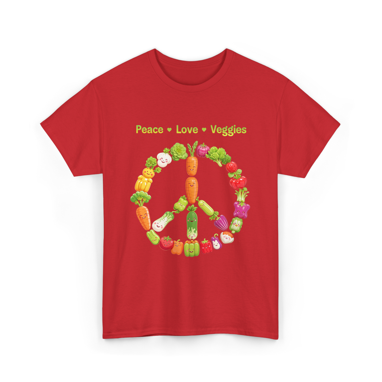 Peace Love Veggies Vegan T-Shirt - Red