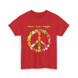 Peace Love Veggies Vegan T-Shirt - Red