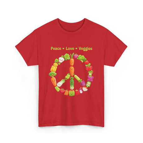 Peace Love Veggies Vegan T-Shirt - Red