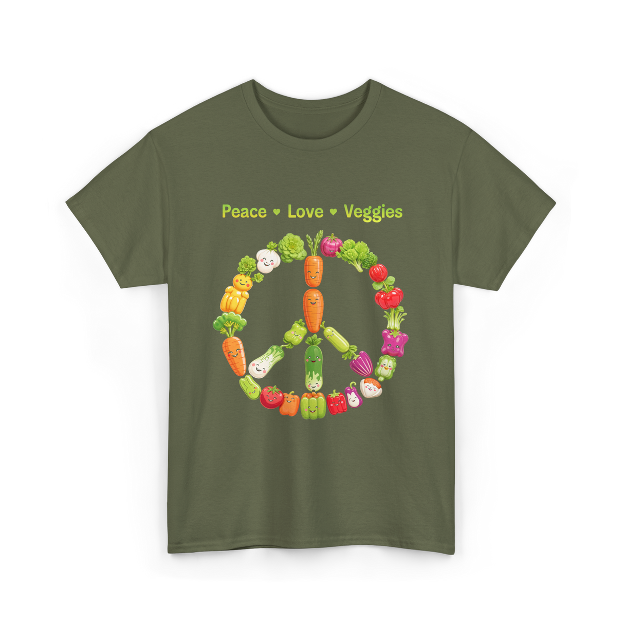 Peace Love Veggies Vegan T-Shirt - Military Green