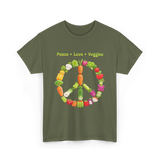 Peace Love Veggies Vegan T-Shirt - Military Green