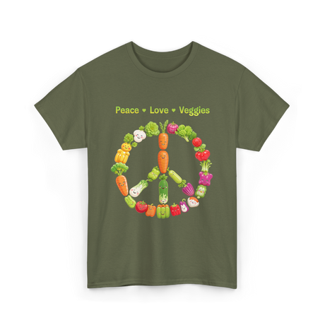 Peace Love Veggies Vegan T-Shirt - Military Green