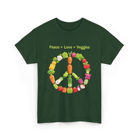 Peace Love Veggies Vegan T-Shirt - Forest Green