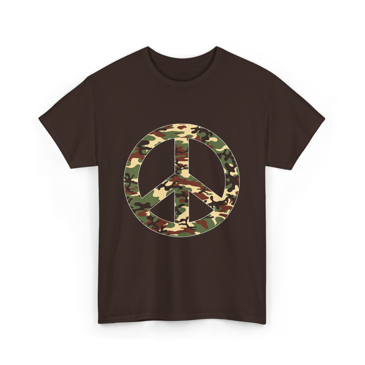 Peace Sign Camouflage Military T-Shirt - Dark Chocolate