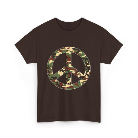 Peace Sign Camouflage Military T-Shirt - Dark Chocolate