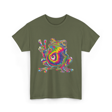 Peace Sign Frog Hippie T-Shirt - Military Green