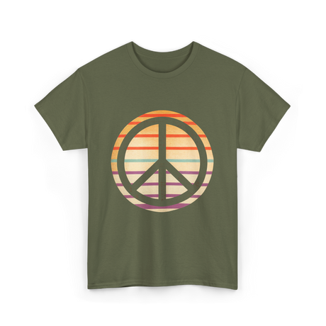 Peace Sign Retro Vibe T-Shirt - Military Green