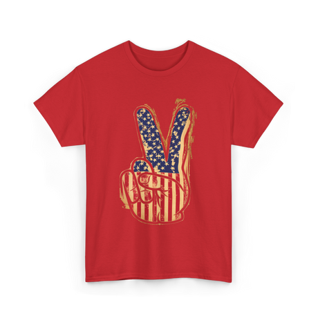 Peace Sign Vintage American T-Shirt - Red