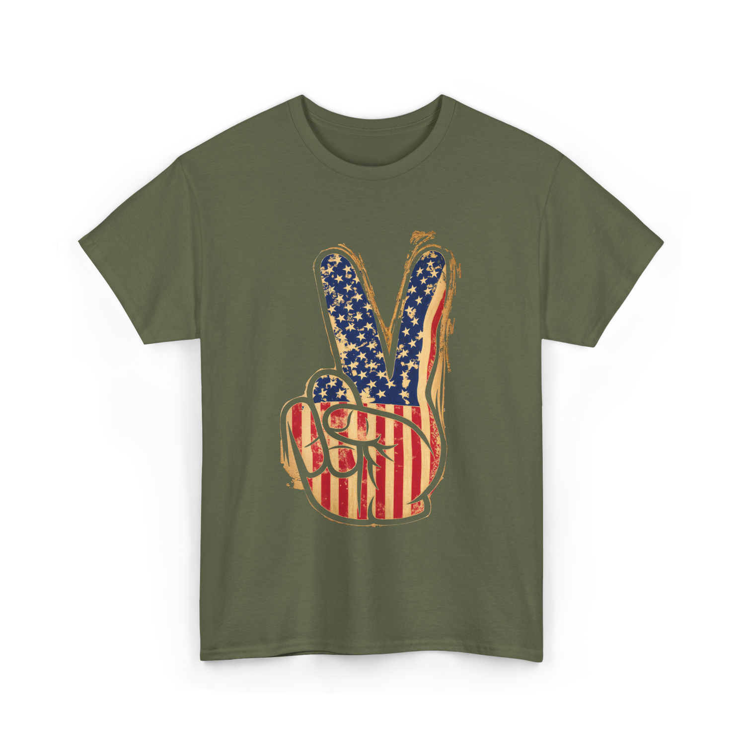 Peace Sign Vintage American T-Shirt - Military Green