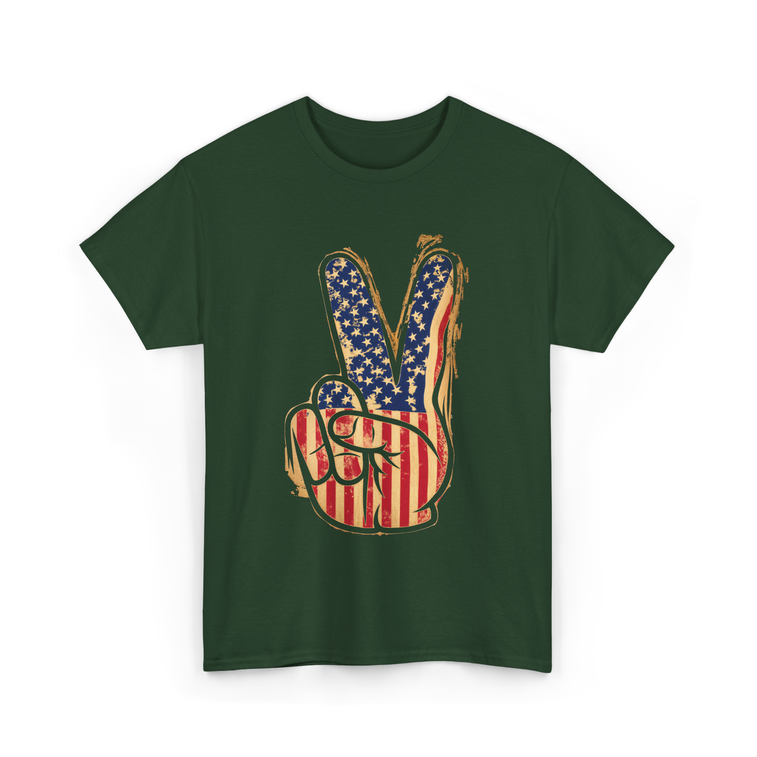 Peace Sign Vintage American T-Shirt - Forest Green
