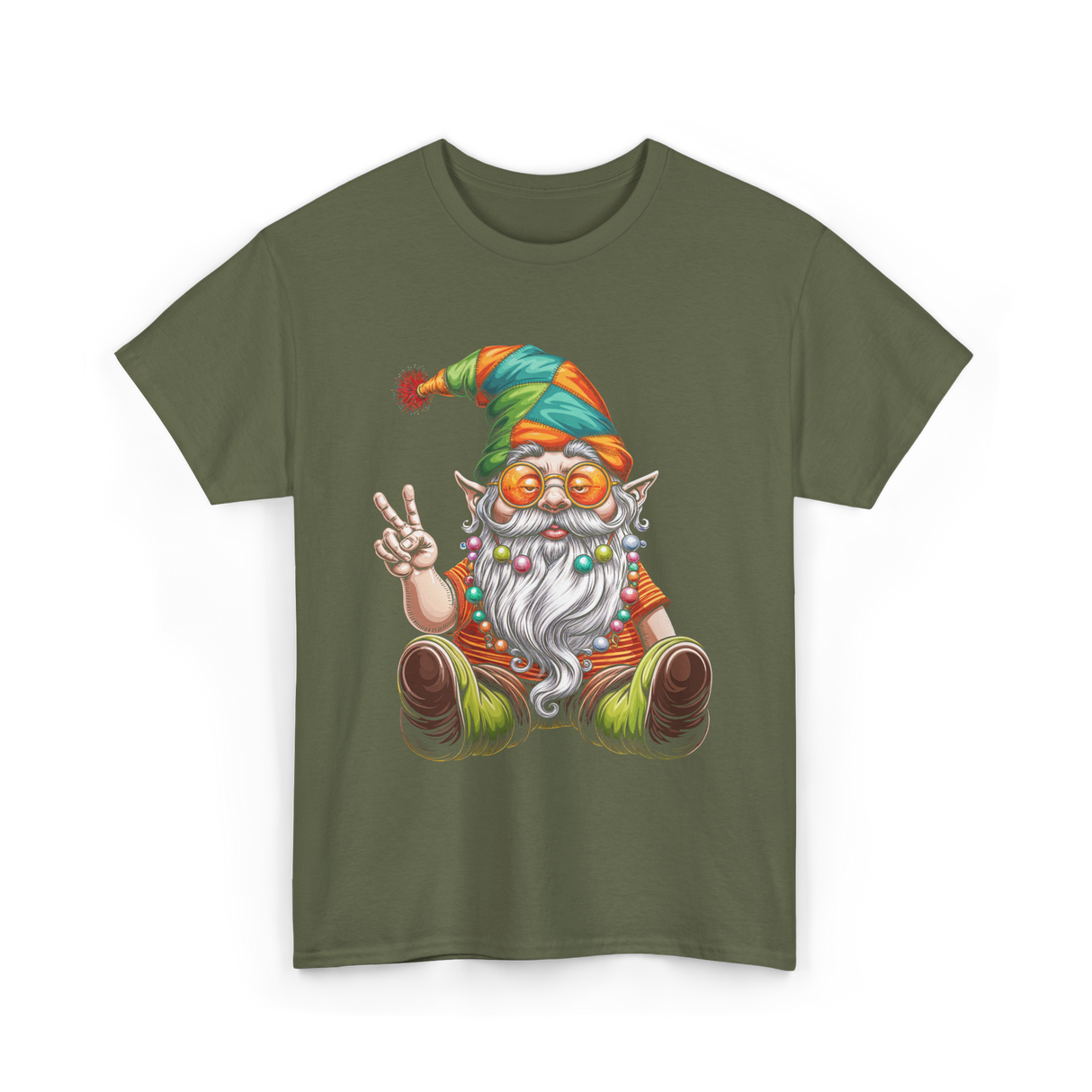 Peaceful Gnome T-Shirt - Military Green