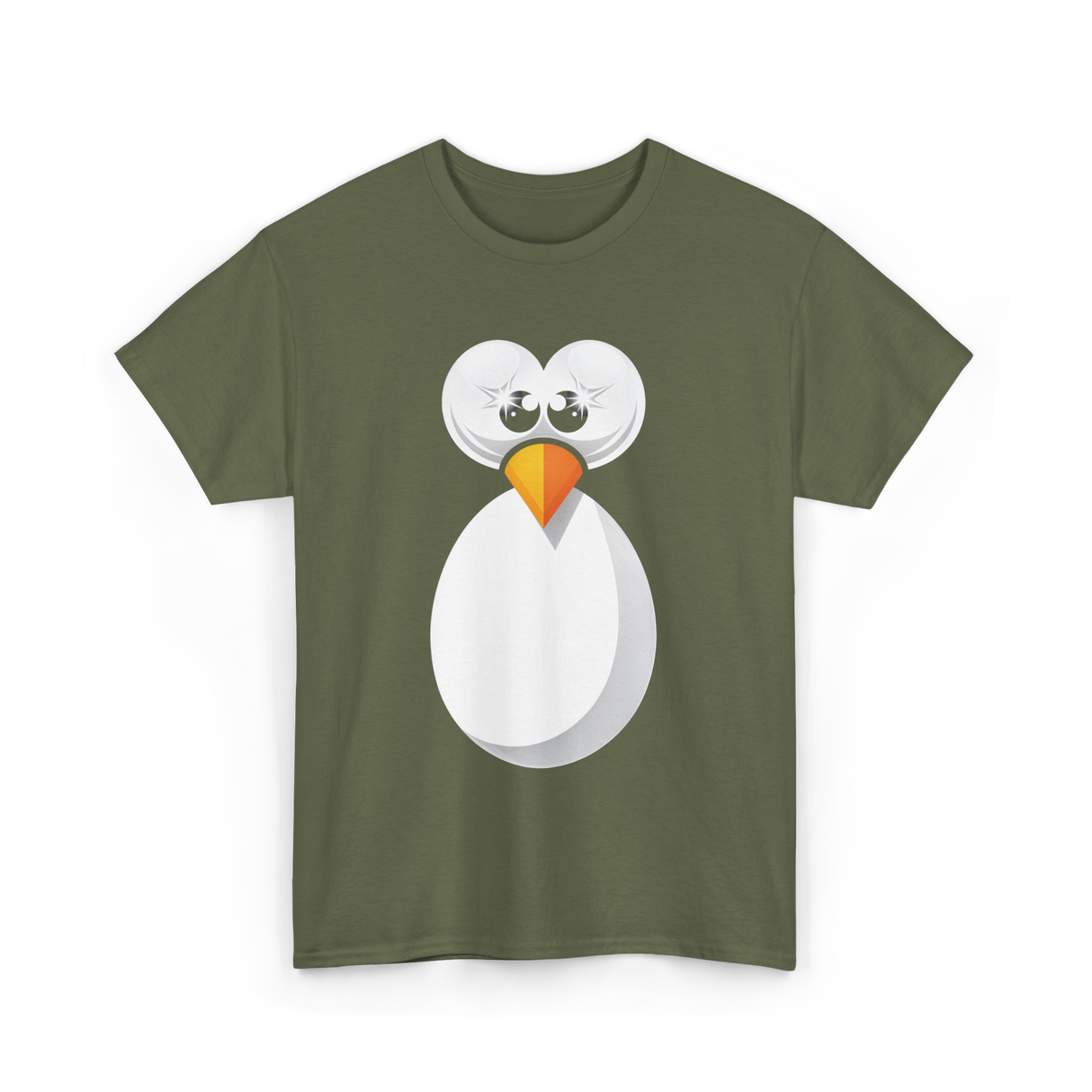 Penguin Face Cute Design Penguin T-Shirt - Military Green