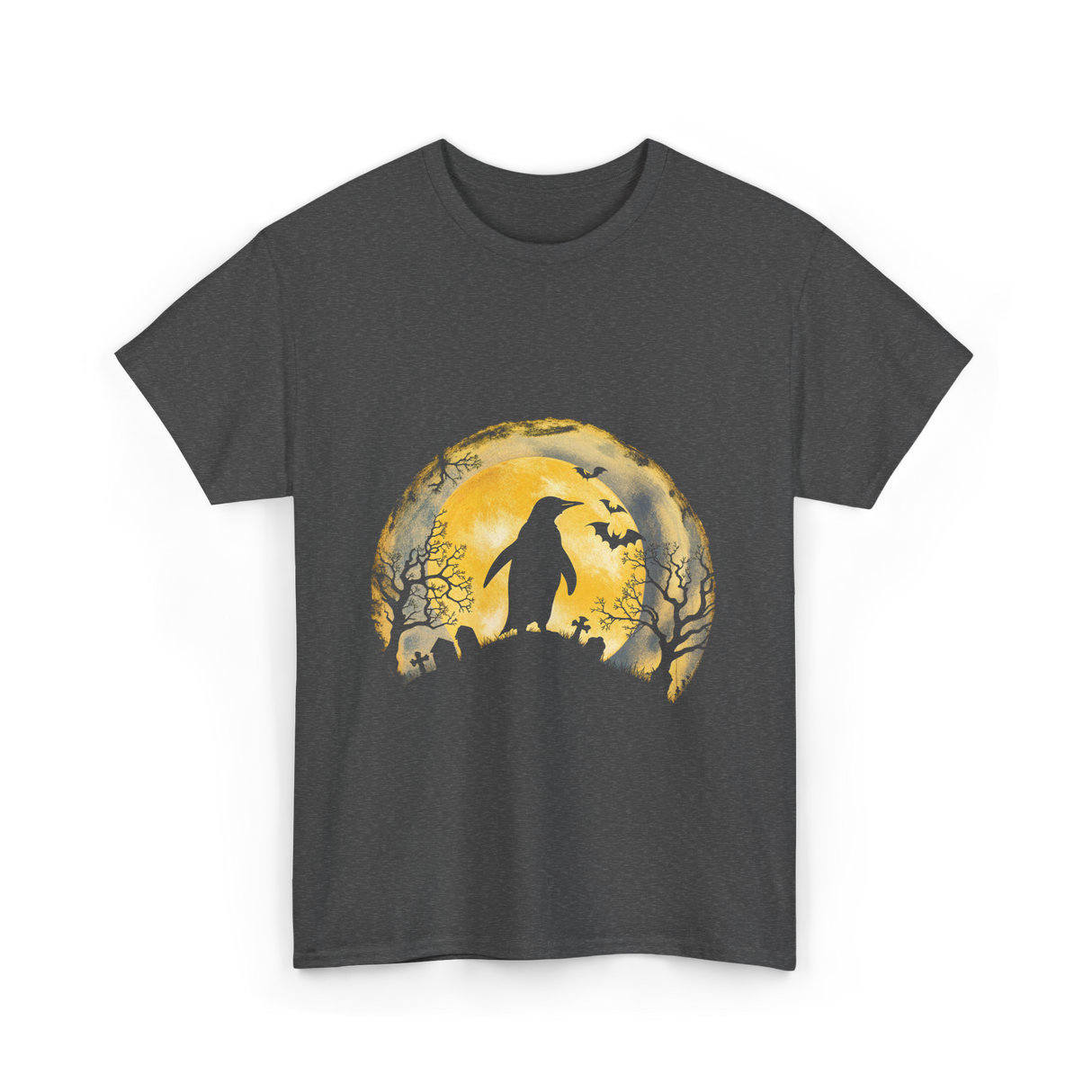 Penguin Halloween Moon Penguin T-Shirt - Dark Heather