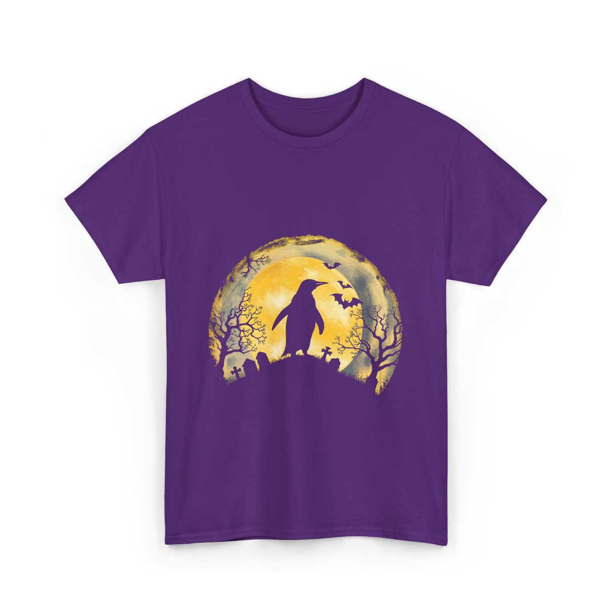 Penguin Halloween Moon Penguin T-Shirt - Purple