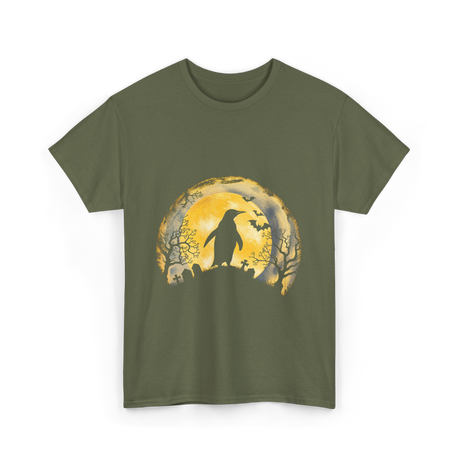 Penguin Halloween Moon Penguin T-Shirt - Military Green