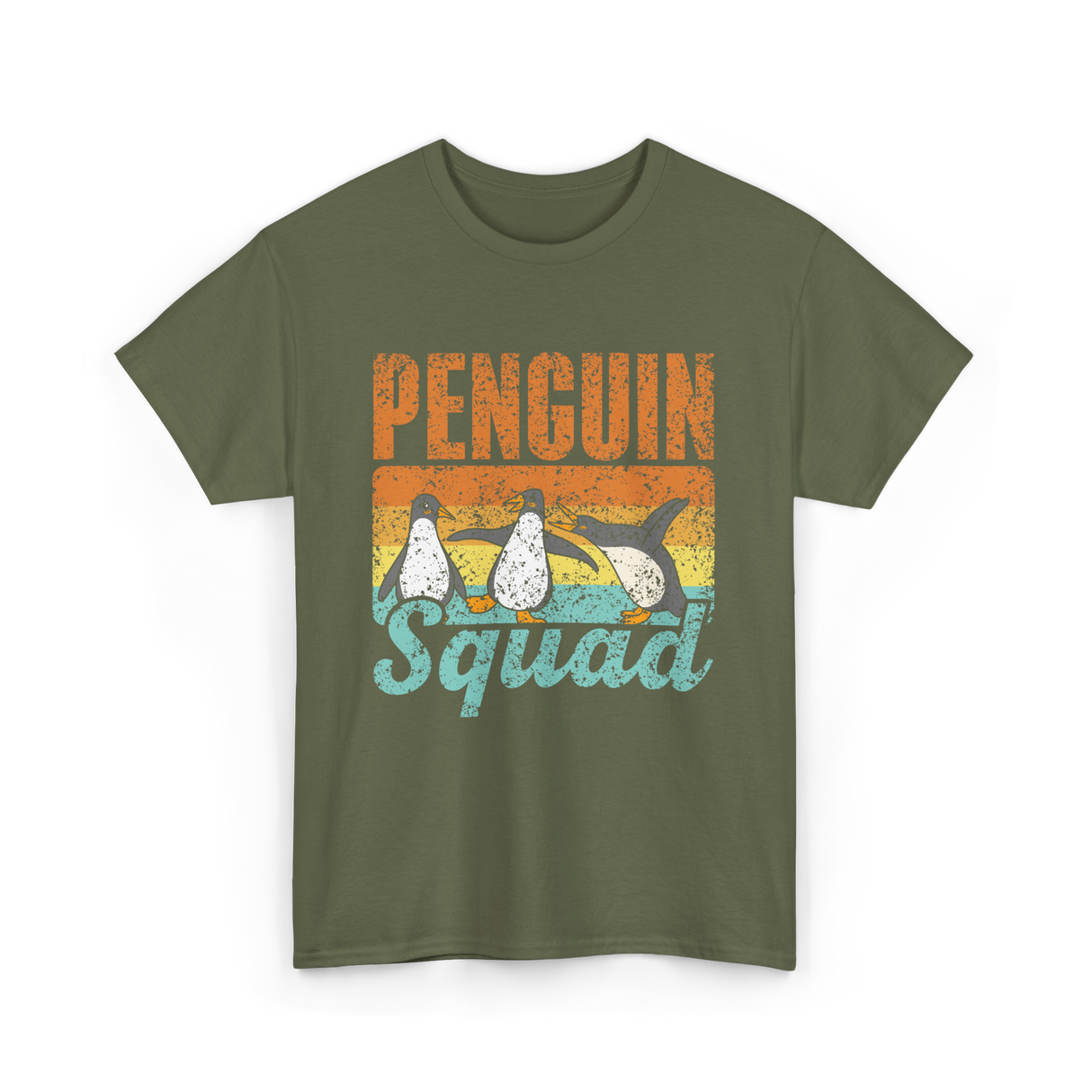 Penguin Squad Penguins Animal Lover T-Shirt - Military Green