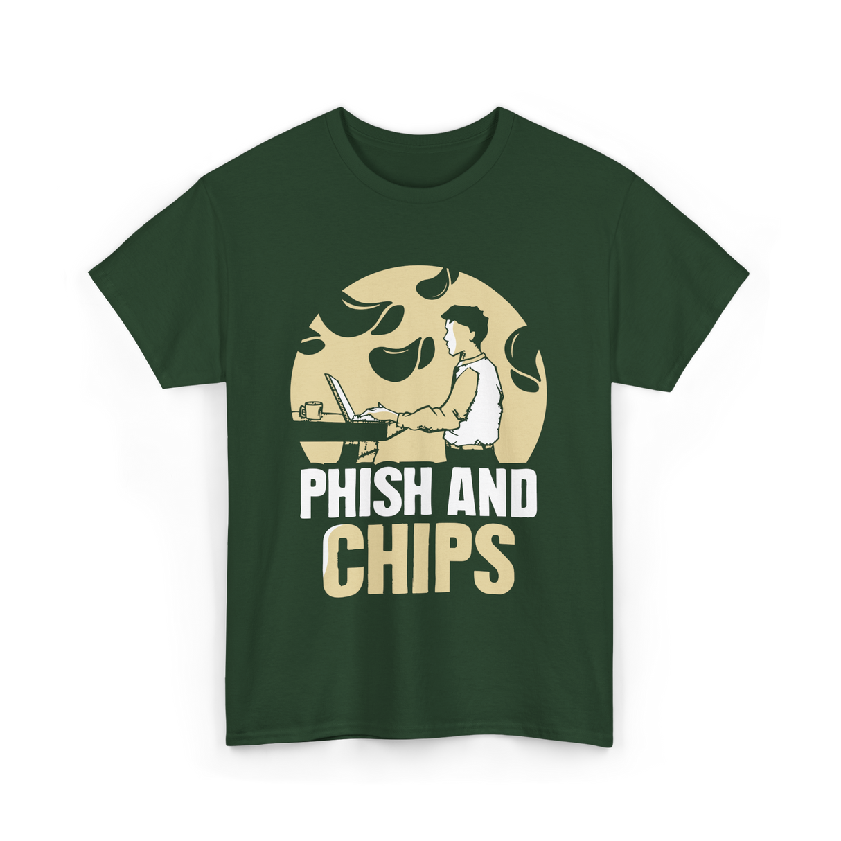 Phish And Chips Hacking Humor T-Shirt - Forest Green