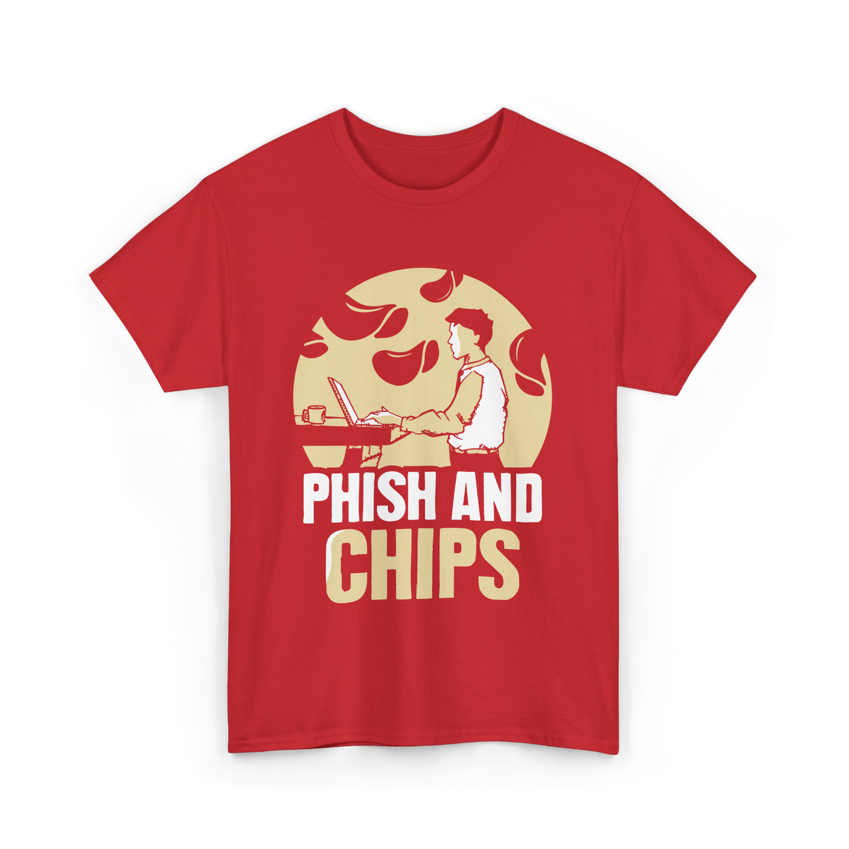 Phish And Chips Hacking Humor T-Shirt - Red