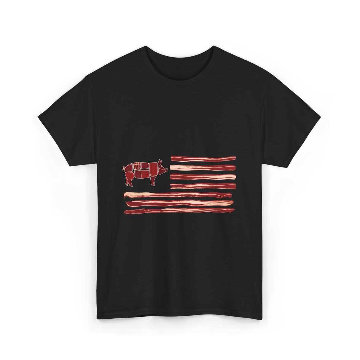 Pig Bacon Flag Barbecue T-Shirt - Black